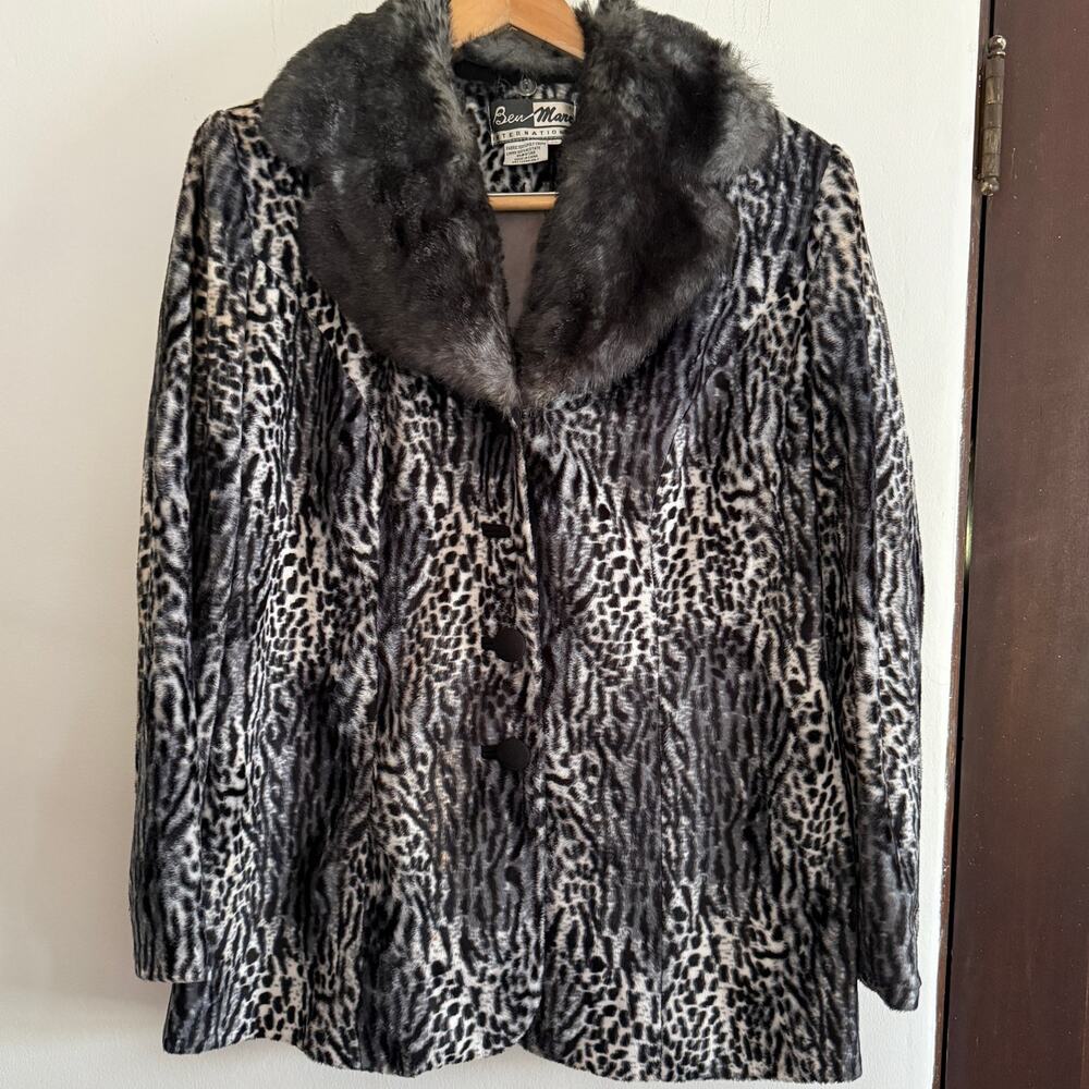 Vintage Ben Marc Faux Fur Leopard Print Jacket Detachable Fur Collar | 10